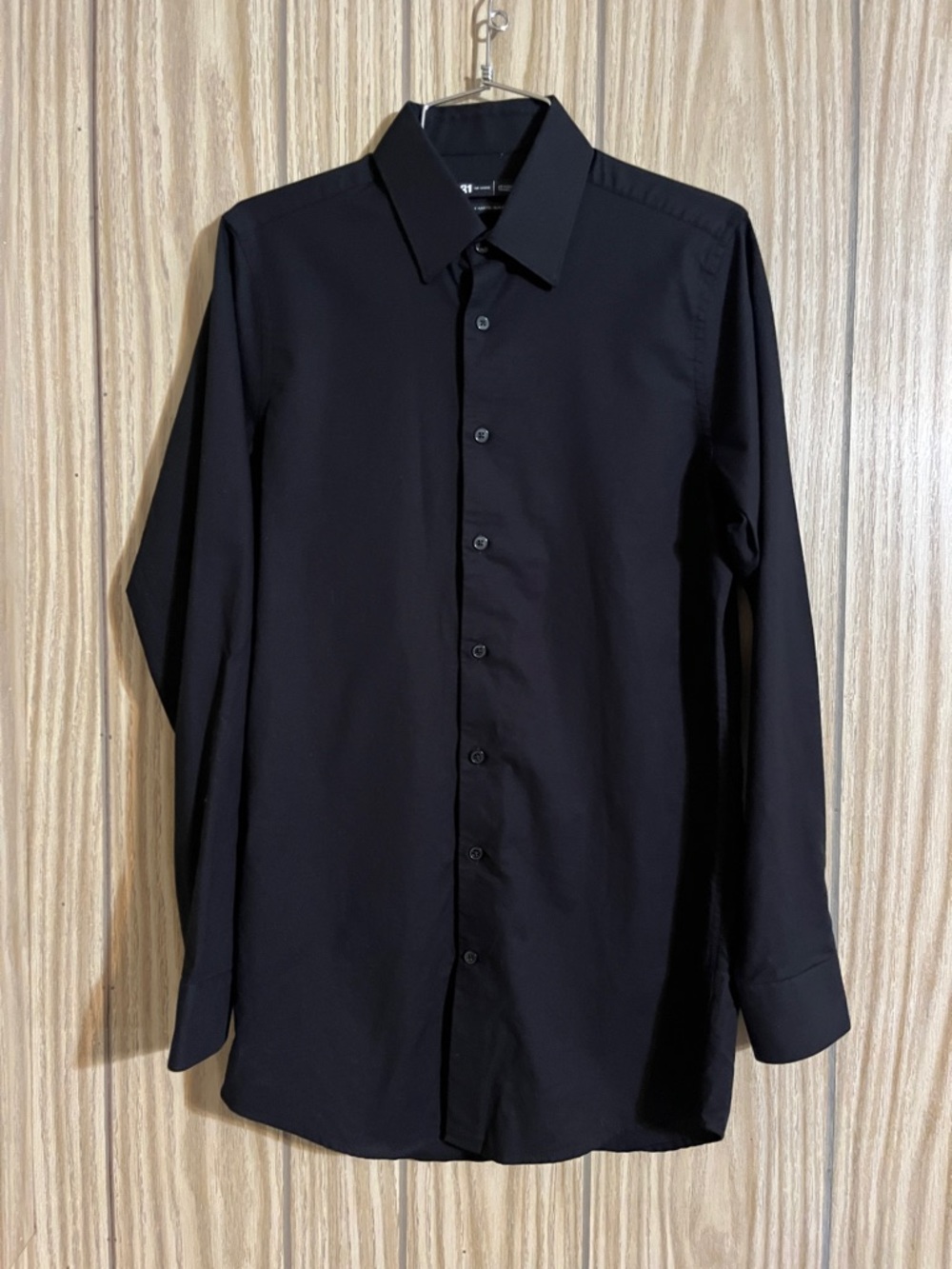 Le 31 Slim Fit Traveller Classic Black Long-Sleeve Dress Shirt 15/38